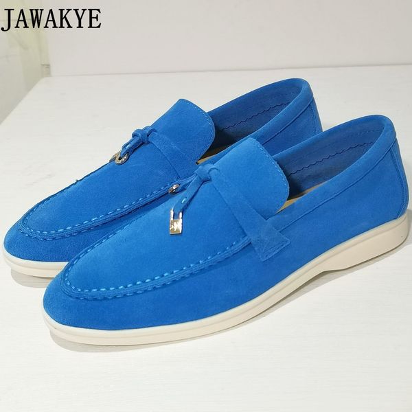 

dress shoes jawakye suede flat women multicolor real leather slipon loafers metal lock decor casual moccasins pos 230503, Black