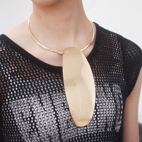

chokers fashion alloy geometric choker necklace women long pendants torques statement necklaces shiny surface jewelry manilai 230503, Golden;silver