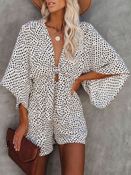 

women's jumpsuits rompers foridol leopard print bowknot wide leg romper overalls casual loose summer v neck playsuits short jumpsuits p, Black;white