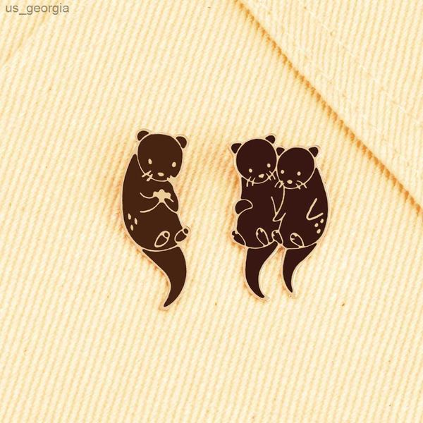 

pins brooches cute otter family enamel pins creative animal brooches kids backpack decoration badges jewelry gift custom pins for friend new, Gray