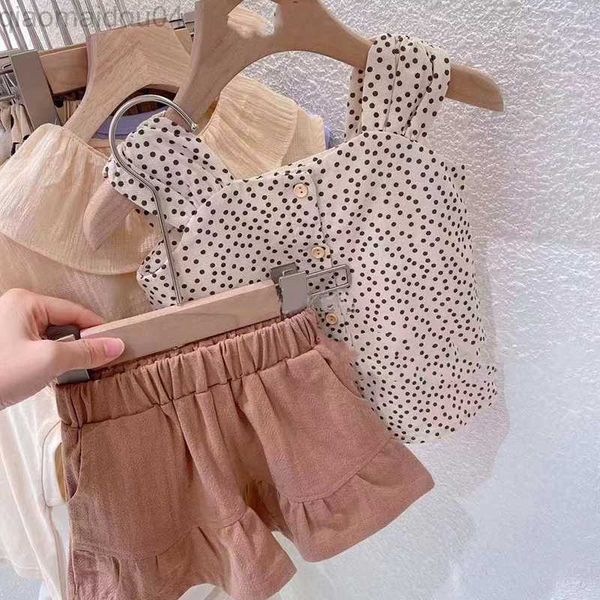

clothing sets girls outfit sets summer kids casual clothing for girls dotted sleeveless short sleeves+pink skirt children's baby girl a, White