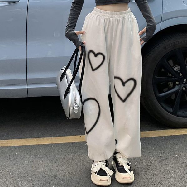 

women s shorts zoki vintage heart printing casual pant summer thin section loose straight jogging bf fashion hip hop streetwear 230503, White;black
