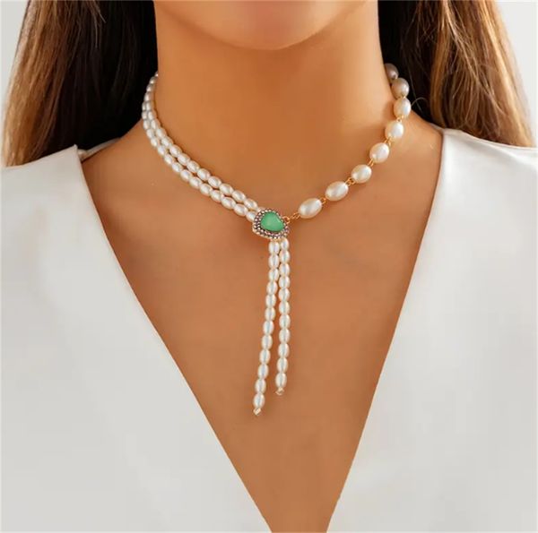 

temperament and elegant rhinestone heart-shaped tassel pearl necklace, Silver