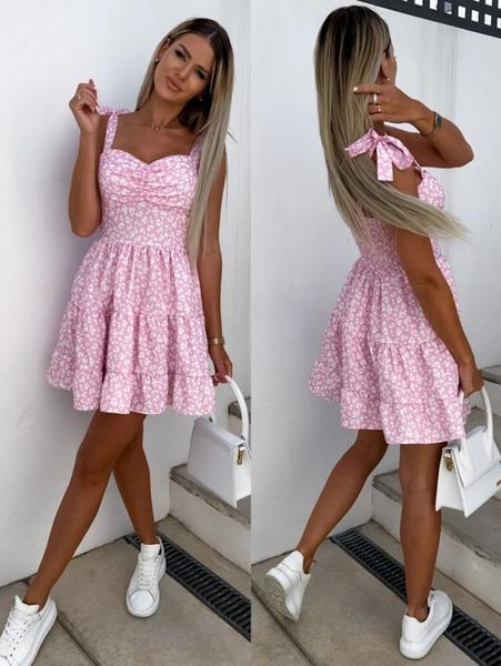 

casual dresses summer ladies fashion sleeveless slit retro sweet floral print midi women elegant sling backless strap vneck 230504, Black;gray