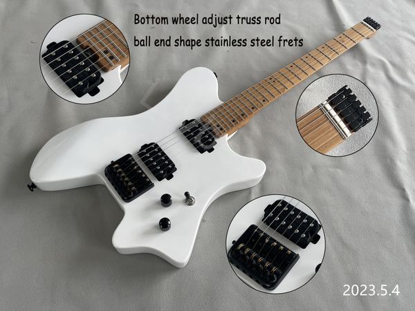 

stockheadless electric guitar black parts hh black open pole pickups no pickup rings snow white finished