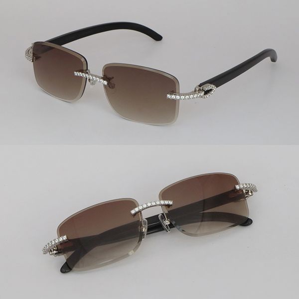 

new model glasses handmade setting luxury moissanite diamond set rimles sunglasses for men women original black buffalo horn rimles diamond, White;black