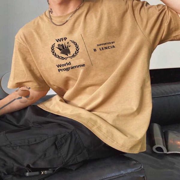 

designer t shirt spring high edition summer wheat ear print os loose fit sleeve t-shirt, White