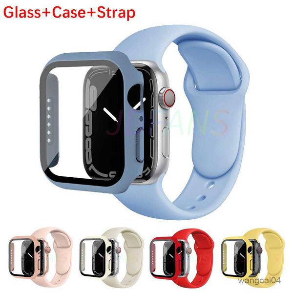 

watch bands glass+case+strap for band 44mm 40mm 45mm 41mm 38mm 42mm 44 mm sile band bracelet i 4 5 6 se 7, Black;brown