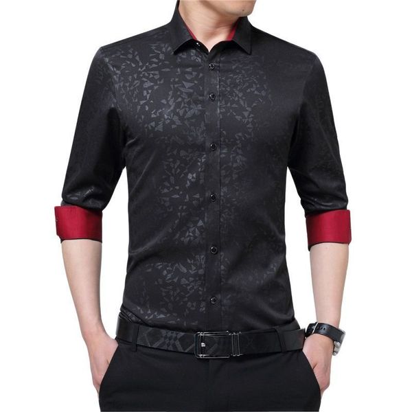 

men's casual shirts browon est plus size male social shirt long sleeved non-iron men flower shirt men's shirt business imported-ch, White;black