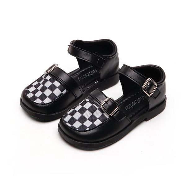 

sneakers baby shoes children casual footwear kids british leather spring plaid boys black girls show single e6430, Black;red