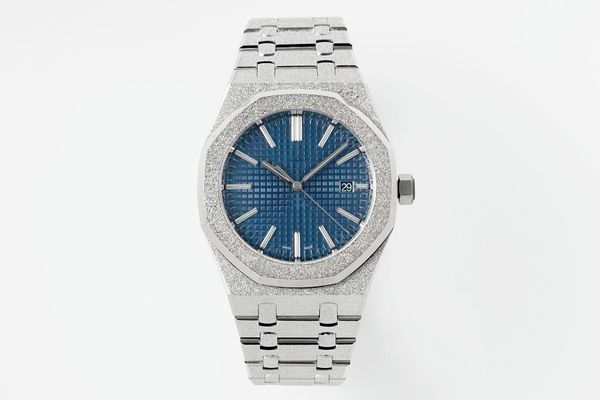 

2023 new luxury men's watch ap15400st blue dial hammering process automatic mechanical movement sapphire glass diameter 41mm, Slivery;brown
