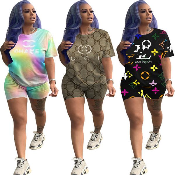 

2023 brand designer women tracksuits letter short sleeve two piece set t-shirts shorts summer crew neck jogging suit fashion outfits pullove, Gray