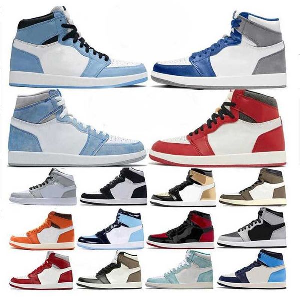 

jumpman 1 1s basketball shoes men women black white true blue bred patent university blue hype royal dark mocha shadow mens trainer sports s