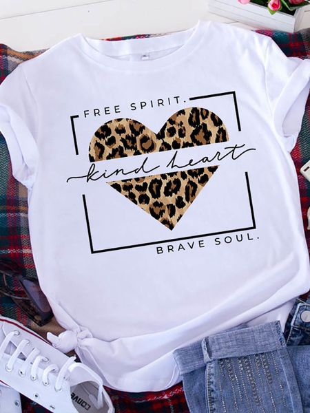 

womens tshirt tshirt graphic printed t shirt spirit brave soul women short sleeve leopard love tshirt valentines day heart woman tee 230503, White