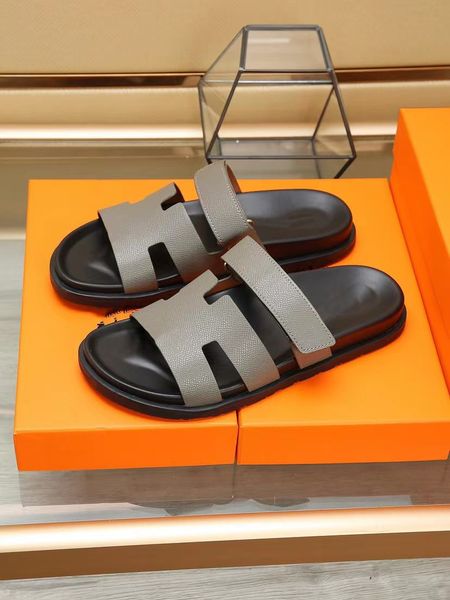 

summer casual chypre sandals shoes men calfskin leather slip on beach slippers comfort slide flats man adjustable strap casual walking eu38-, Black