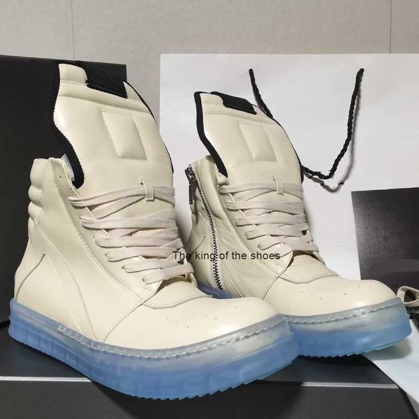 

2023 ogmen's rick causal shoes inverted triangle ro owens high blue clear soles men's ankle bootscasual