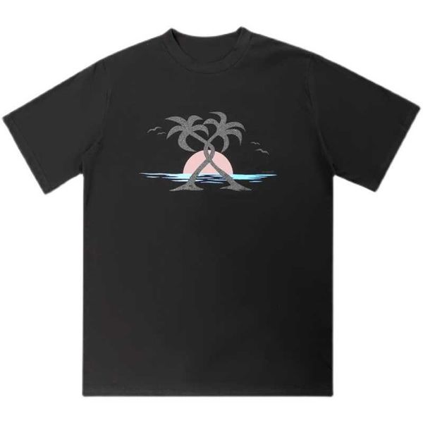 

fashion clothing pa tees palmes angels sunset tree print round neck cotton loose short sleeve t-shirt for men women casual 93, White;black