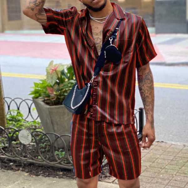 

men's casual shirts men haiian sets summer bohemia striped print short sleeve shirt beach button shorts trip swimsuit holiday men', White;black