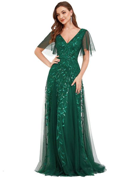 

party dresses elegant evening dresses women's dresses long a-line half sleeve v-neck floor-length gown of dark green bridesmaid dress 2, White;black