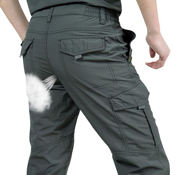 

pants multi pocket cargo pants men work breathable quick dry army men pants casual summer autumn loose military tactical trousers male, Black