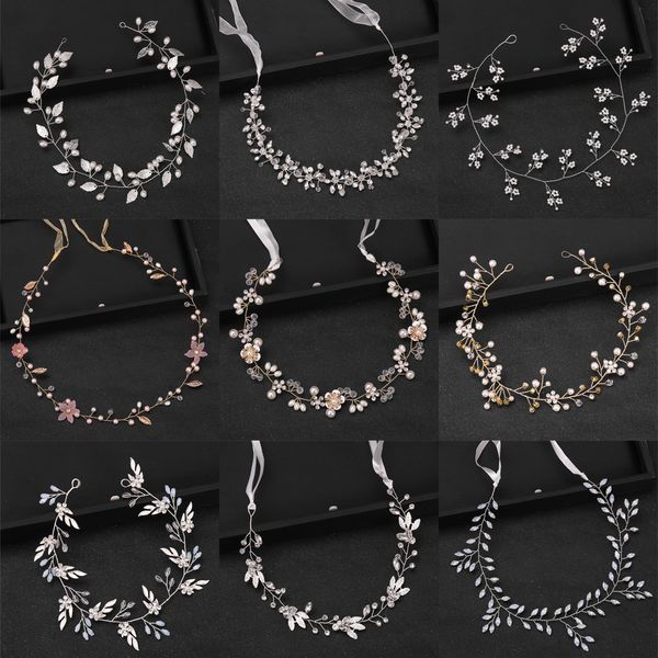 

selling bridal headbands, wedding accessories, pearl flower hair accessories, various handmade crystal headdresses made from leaves, Silver
