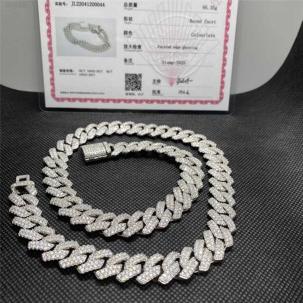 

hip hop jewelry baguette diamond men necklace sterling silver fully vvs moissanite luxury cuban link chain