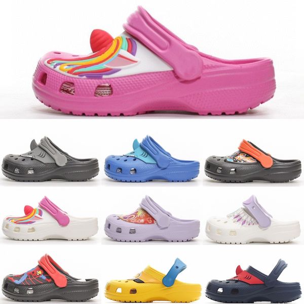 

kids sandals clog flip flop slippers toddlers croc hole slipper beach candy pink classic black boys girls shoes white summer youth children, Black;grey