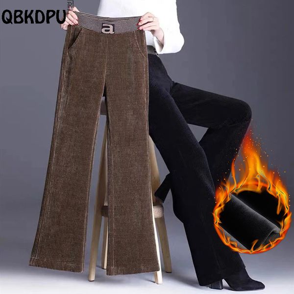 

women's pants capris casual plus velvet warm corduroy pants women korean fashion thicken high waist wide leg pant winter lambwool flare, Black;white