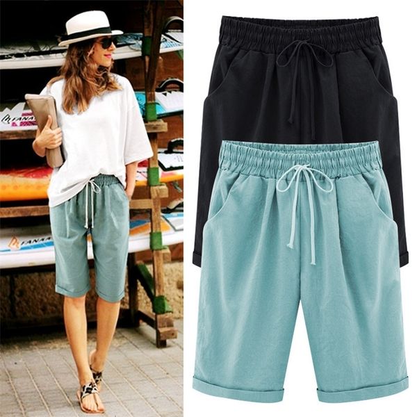 

women's shorts summer shorts women summer bermuda shorts large size 8xl loose casual sports stretchy cotton straight leg breathable swe, White;black