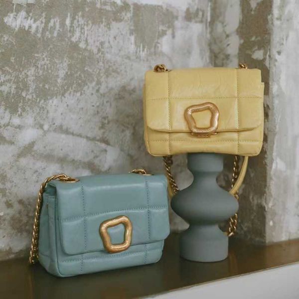 

songmont chocolate new wonton lock design cowhide chain small square bag