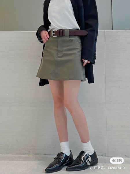 

skirts xia xin simple design spice girl wind army green slim joker workwear short skirt high waist a-shaped skirt female 230504, Black