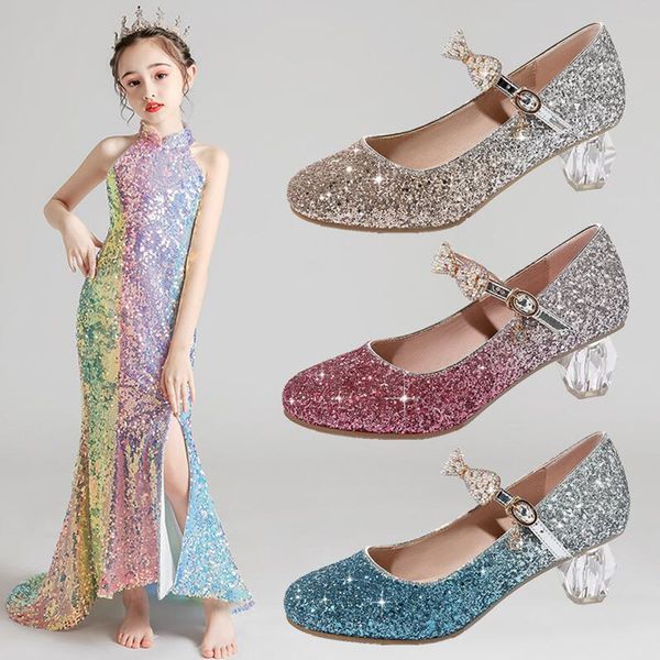 

sneakers princess girl high heel shoe fashion children dance shoes kids crystal party dress 230504, Black;red