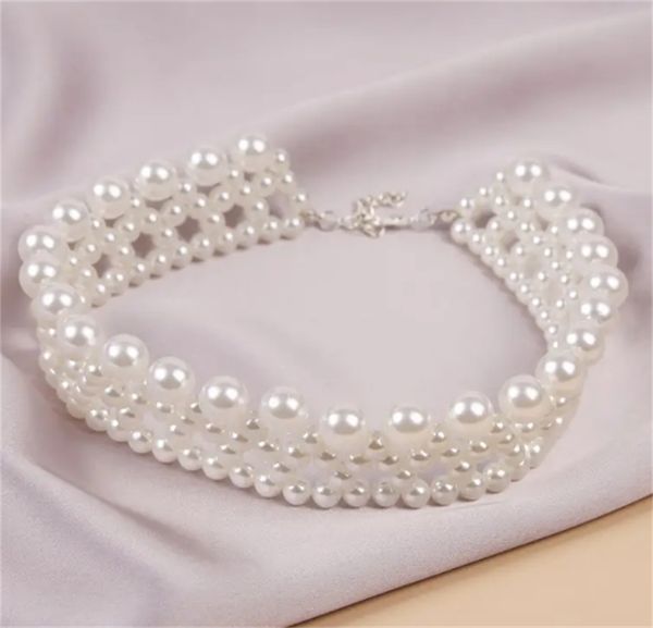 

creative exquisite handwoven faux pearl necklace for women, Silver