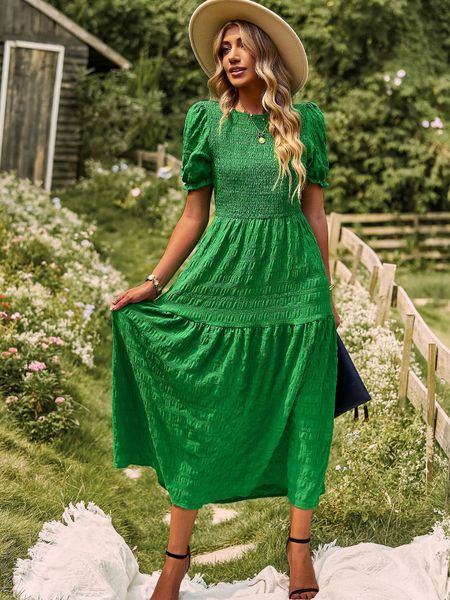 

casual dresses women summer elegant o neck short lantern sleeve loose beach party holiday long chiffon 230504, Black;gray