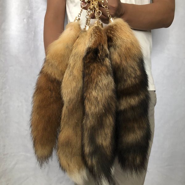 

10pcs/lot-14"/35cm real genuine red fox fur tail keychain cosplay toy keyring car phone pendant tassels, Silver