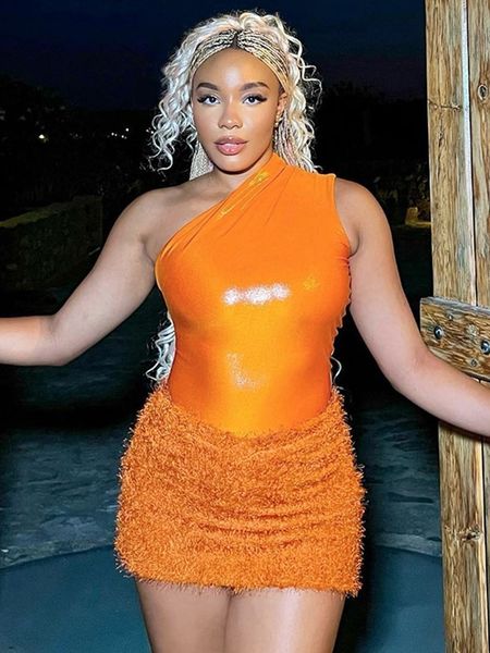 

two piece dress weird puss one shoulder women set sleeveless bodysuit ini skirts matching party midnight clubwear outfits 230504, White