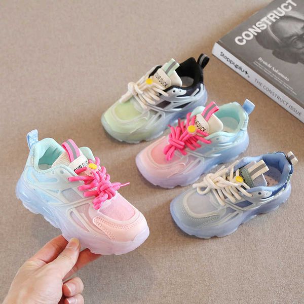 

athletic outdoor kids casual sneakers spring new boys and girls' medium to large outdoor children's shoes double mesh gradient sho, Black