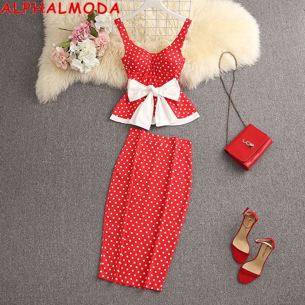

two piece dress alphalmoda womens ruffled sweet bow sashes slim back slit pencil skirt 2pcs fashion suit 230504, White