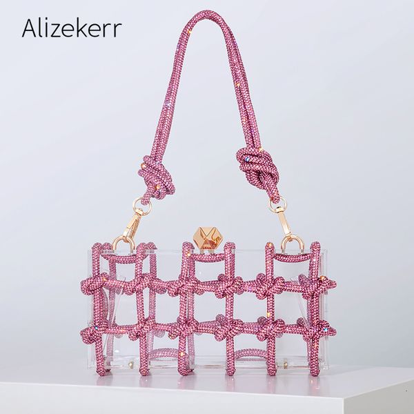 

evening bags clear acrylic box diamond evening clutch bags women luxury designer hand woven knotted rope purses wedding party 230428
