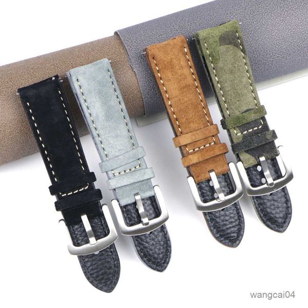 

watch bands vintage suede leathetr strap 18mm 19mm 20mm 22mm handmade band grey brown replacement belts for accessories, Black;brown
