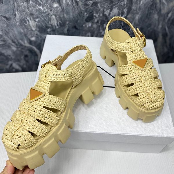 

womens slingbacks sandals designer braided platform heels block rubber sole casual shoe with triangular-shaped adjustable ankle buckle dress, Black