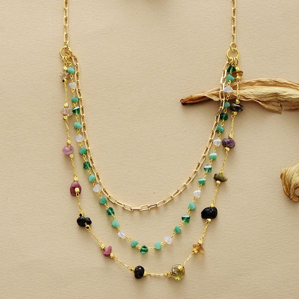 

chokers luxury women tourmaline crystal curb chain multilayers lariat statement necklace designer beads jewelry femme bijoux 230503, Golden;silver