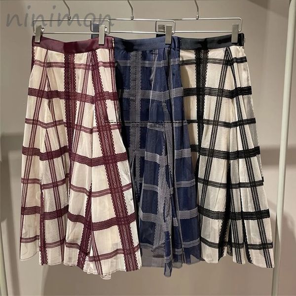 

skirts ninimon women vintage tulle skirt lace embroidered mesh midi skirt high waist a-line long elegant skirts autumn winter skir 230504, Black