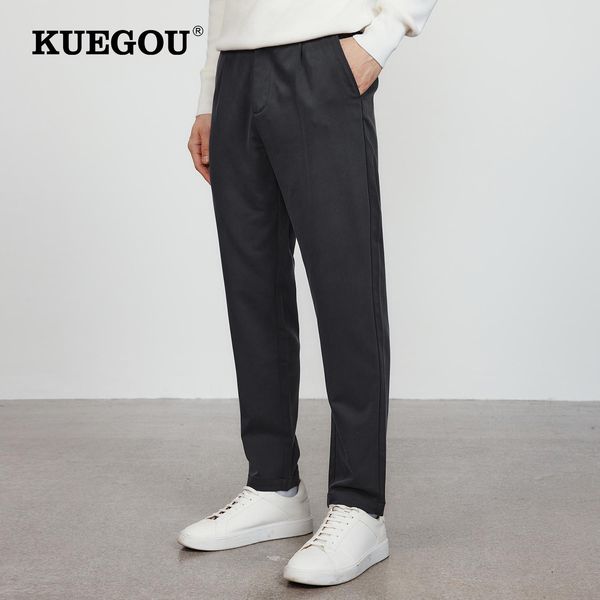 

pants kuegou 2022 autumn new men's comfortable tapered pants wrinkle resistant fabric anklelength casual trousers plus size 5211, Black