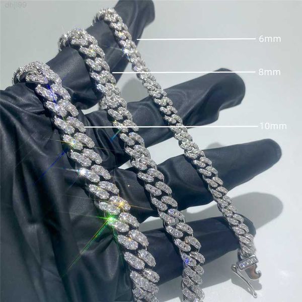 

pass diamond tester 6mm 8mm 10mm iced out necklace hip hop jewelry 925 silver 1 row diamond vvs moissanite cuban link chain