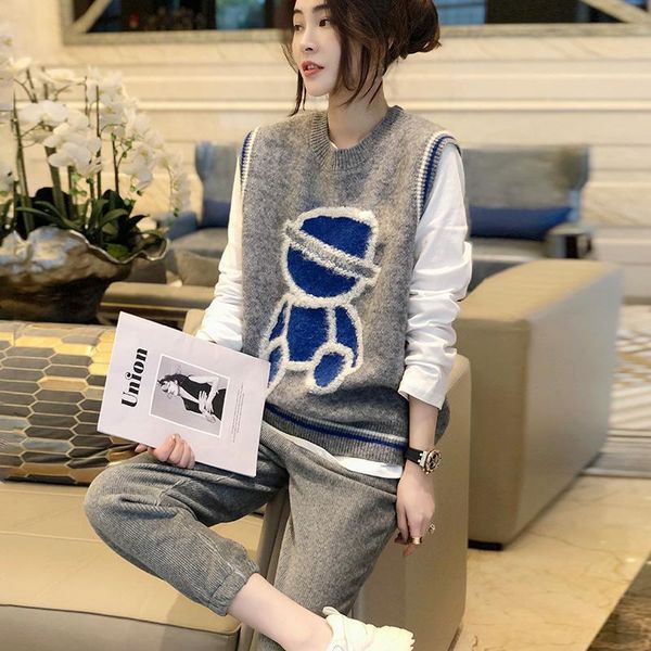 

vests woman jacket vest spring bear knitted vest women's loose vest sleeveless sweater spring clothing chaleco mujer, Black;white
