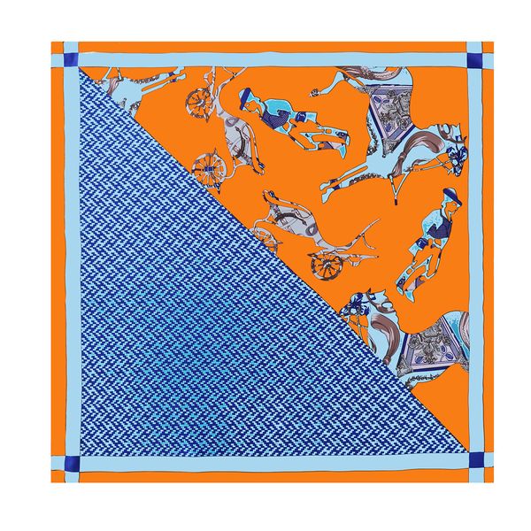 

silk square scarves women bandana printed foulard hair scarves bag tie soft neckerchief bandana 70x70cm, Blue;gray