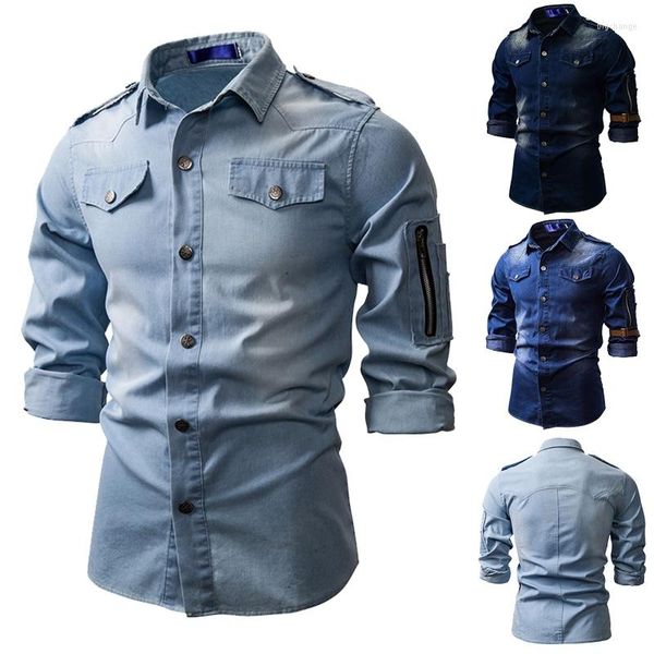 

men's casual shirts denim sleeved slim autumn long jeans retro shirt men, White;black