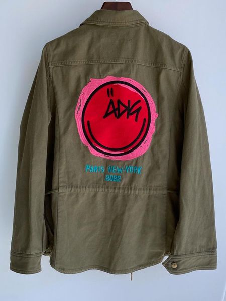 

pants 2022 new women jacket army green back letter smiley face jacket, White