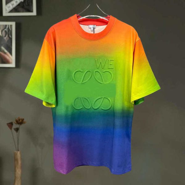 

designer t shirt shirt summer 2023 loose tie dyed embossed letter sleeve t-shirt, White